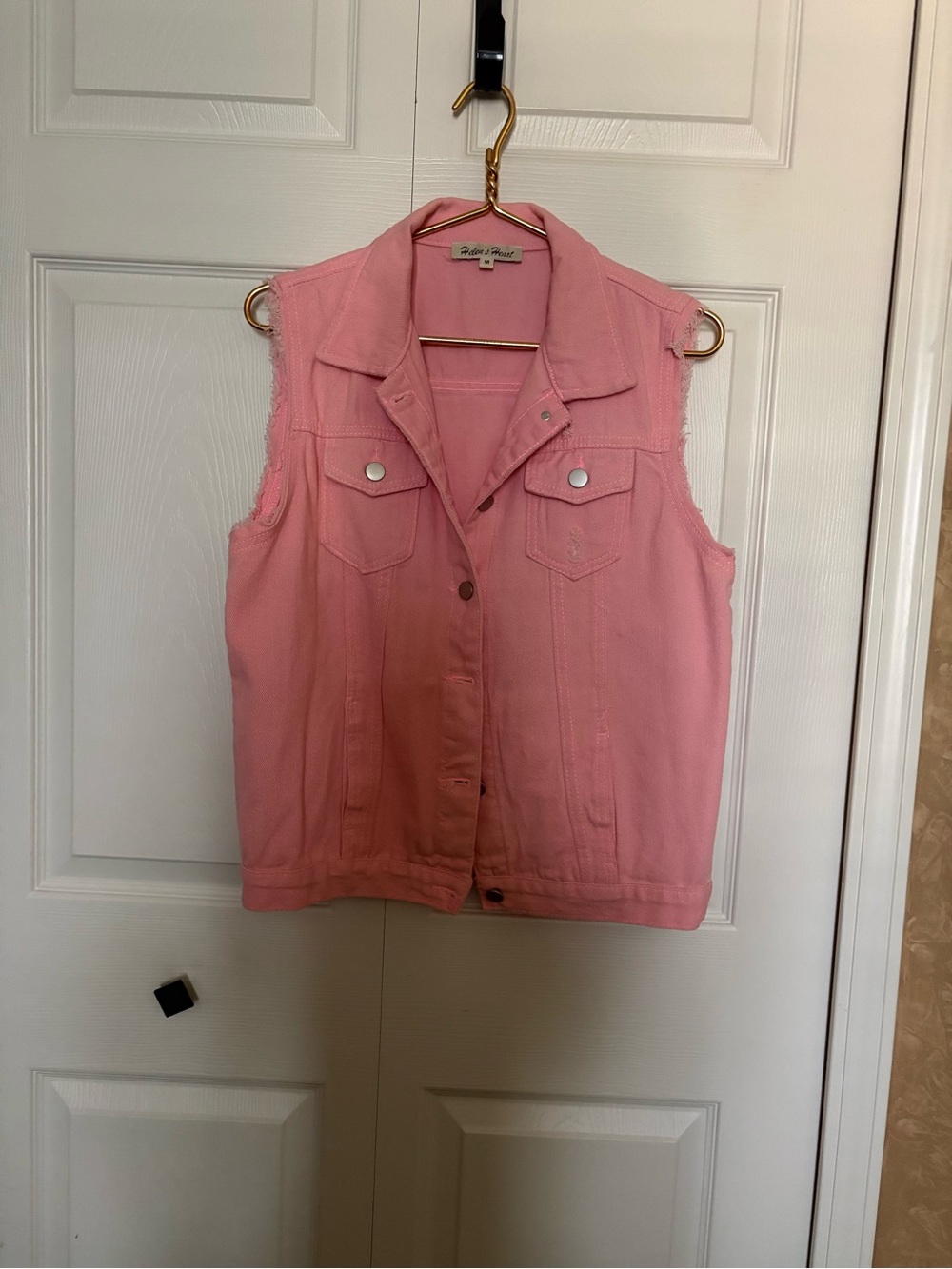Women’s Pink Sleeveless Denim Vest with Graphic Back Panel - Picture 2 of 3
